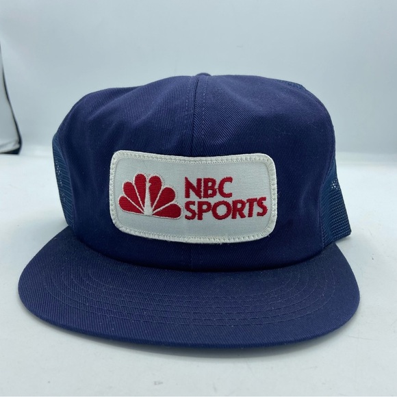 2 Vintage NBC Sports Patch Snapback Hat Trucker Mesh Cap USA K-Brand Denim/Navy - Picture 7 of 7